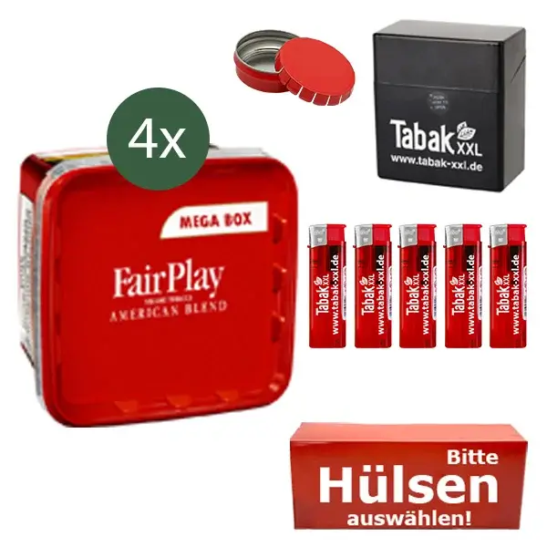 FairPlay Tabak 4 x Mega Box mit wählbarem Zubehör und Etui