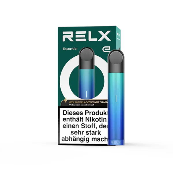 Relx E-Zigarette Essential Blue Glow 350 mAh Mehrweg Verpackung+Stick