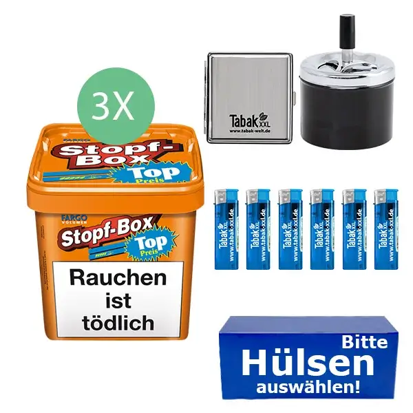 Fargo Tabak 3 x Stopf-Box XXL Orange mit wählbaren Hülsen und Metall Etui Fargo Tabak 3 x Stopf-Box XXL Orange mit wählbaren Hülsen und Metall Etui