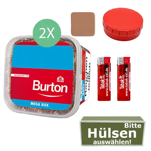 Burton Tabak Red 2 x Mega Box mit wählbaren Hülsen und Aschenbecher Burton Tabak Red 2 x Mega Box mit wählbaren Hülsen und Aschenbecher