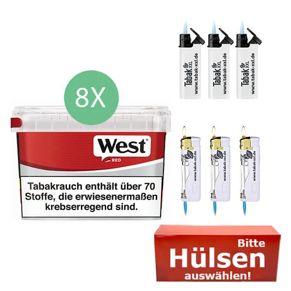 West Tabak Red 8 x Mega Box mit wählbaren Hülsen West Tabak Red 8 x Mega Box mit wählbaren Hülsen