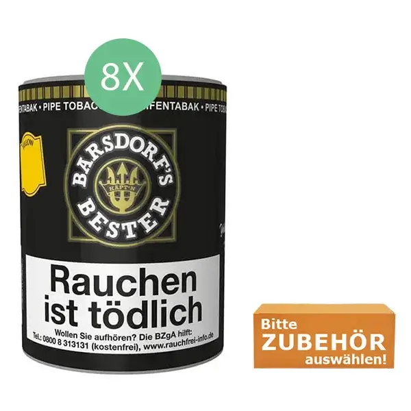 Barsdorf's Bester Yellow Tabak 8 x Dose mit wählbarem Zubehör