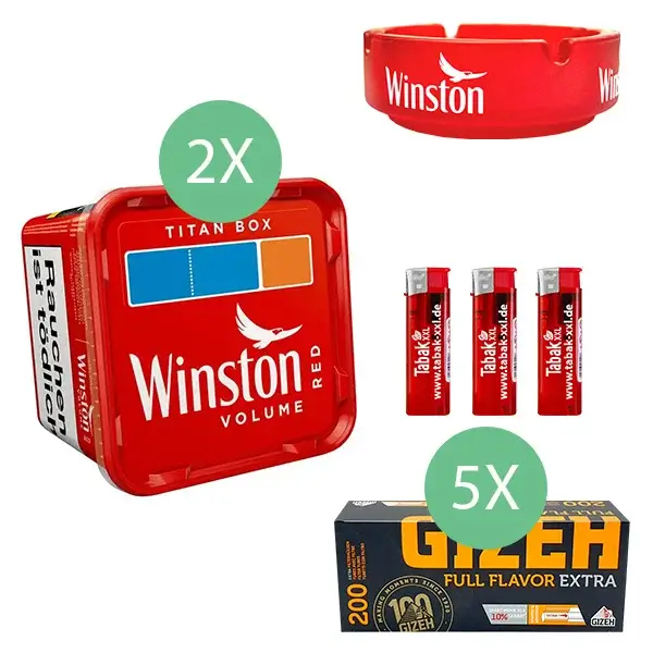 Winston Volumentabak Red 2 x Titan Box mit 1000 Extra Size Filterhülsen 