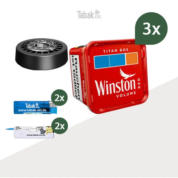 3x Winston Volumentabak Red Titan Box mit Roulette-Aschenbecher