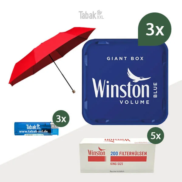 3x Winston Volumentabak Blue Giant Box mit 1000 King Size Filterhülsen