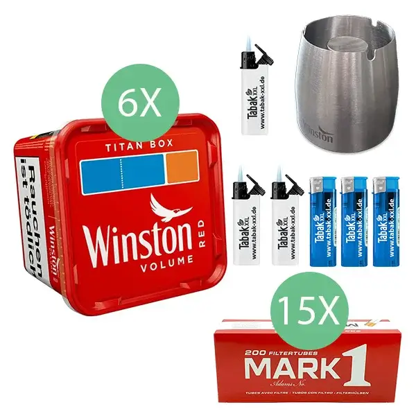 Winston Volumentabak Red 6 x Titan Box mit 3000 Filterhülsen 