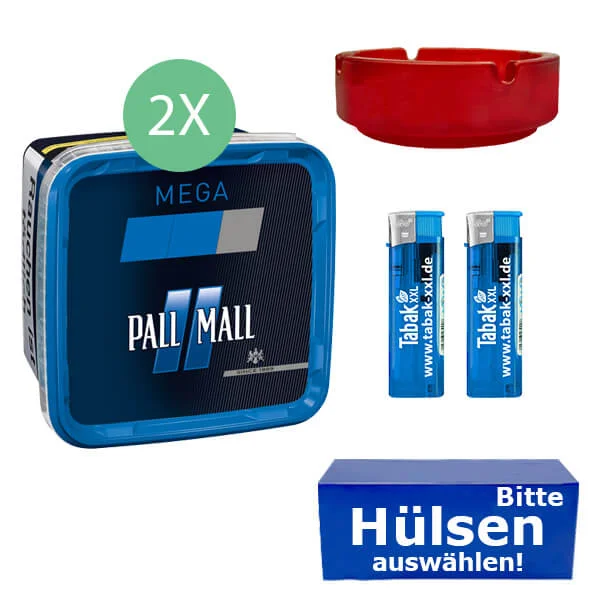 Pall Mall Tabak 2 x Mega Box Blue mit wählbaren Hülsen und Aschenbecher Pall Mall Tabak 2 x Mega Box Blue mit wählbaren Hülsen und Aschenbecher