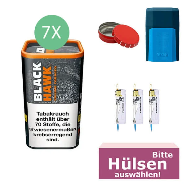 Black Hawk Tabak XL 7 x Dose mit wählbaren Hülsen und Aschenbecher