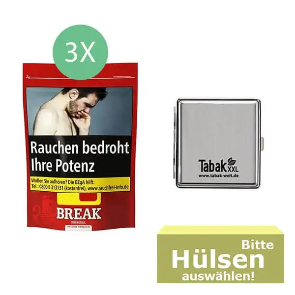 Break Original Volumentabak 3 x Beutel mit wählbaren Hülsen und Metalletui