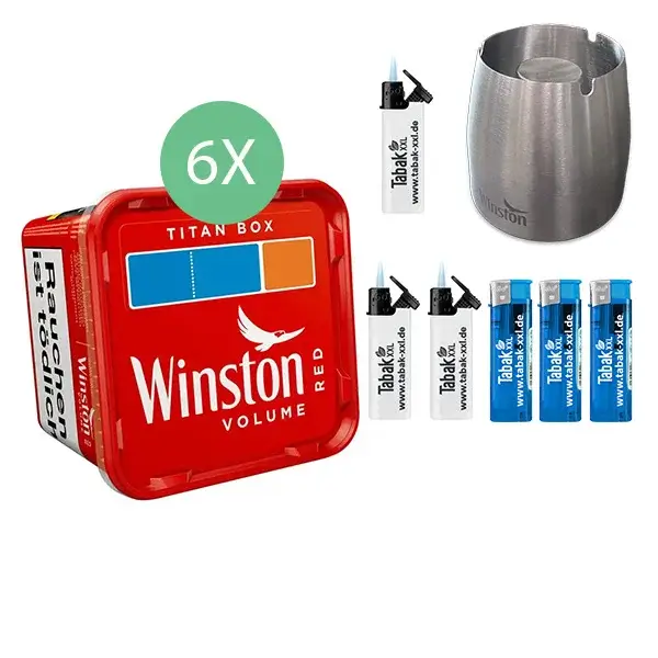 Winston Volumentabak Red 6 x Titan Box mit Metallaschenbecher