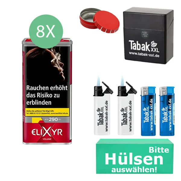 Elixyr Volumentabak Red 8 x Dose mit wählbaren Hülsen und Etui Elixyr Volumentabak Red 8 x Dose mit wählbaren Hülsen und Etui
