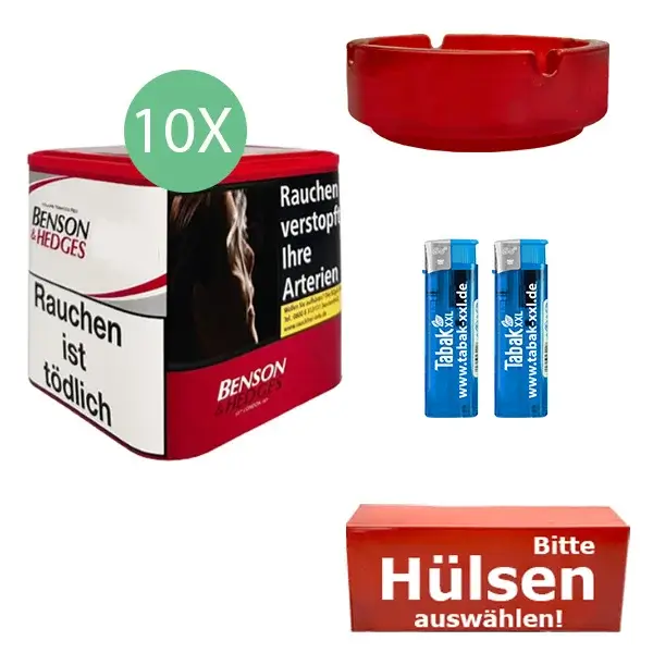 Benson & Hedges Tabak 10 x Dose mit wählbaren Hülsen und Glasaschenbecher