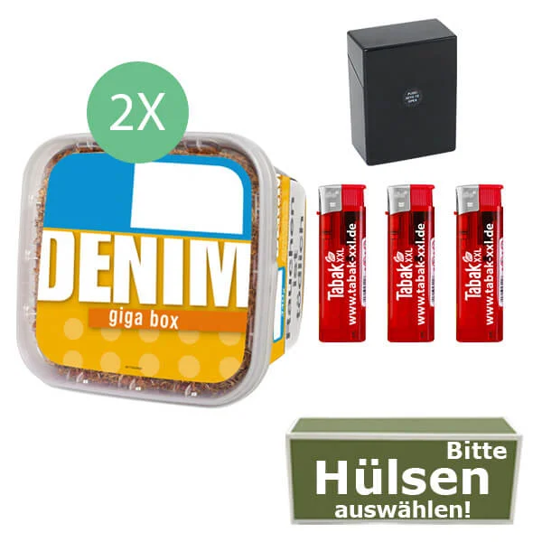 Denim Tabak 2 x Giga Box mit Wählbaren Hülsen und Etui Denim Tabak 2 x Giga Box mit Wählbaren Hülsen und Etui