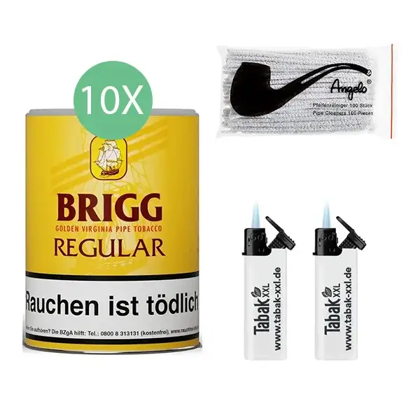 Brigg Pfeifentabak Regular 10 x Dose mit wählbarem Zubehör