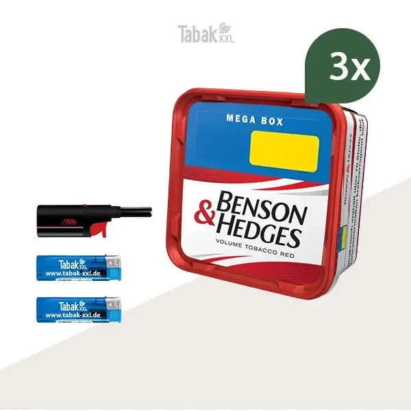 3x Benson und Hedges Volumentabak Red Mega Box mit Stabfeuerzeug 