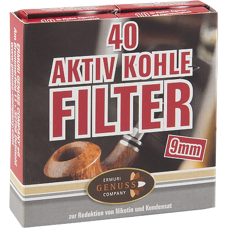 Ermuri Pfeifenfilter 9mm Aktivkohle 40 Stk. 