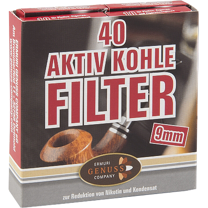 Ermuri Pfeifenfilter 9mm Aktivkohle 40 Stk. Ermuri Pfeifenfilter 9mm Aktivkohle 40 Stk.