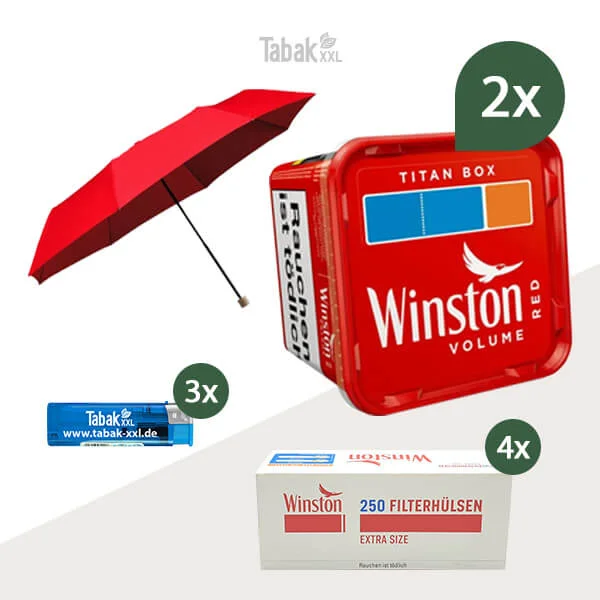 2x Winston Volumentabak Red Titan Box mit 1000 Extra Size Filterhülsen