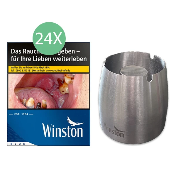 24x Winston Zigaretten Blue 5XL 1x Metallaschenbecher