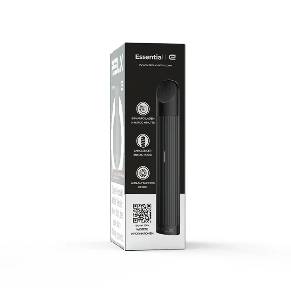 Relx E-Zigarette Essential Black 350 mAh Mehrweg Verpackung