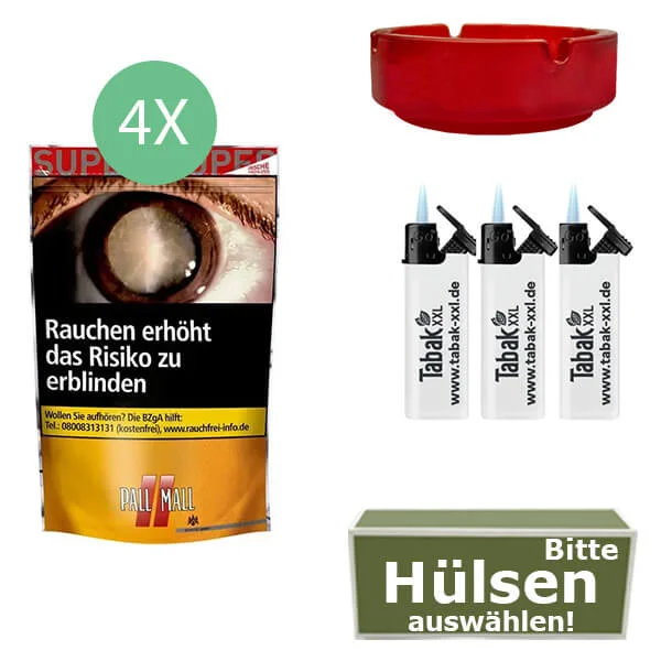 Pall Mall Tabak 4 x Super Beutel mit wählbaren Hülsen Pall Mall Tabak 4 x Super Beutel mit wählbaren Hülsen