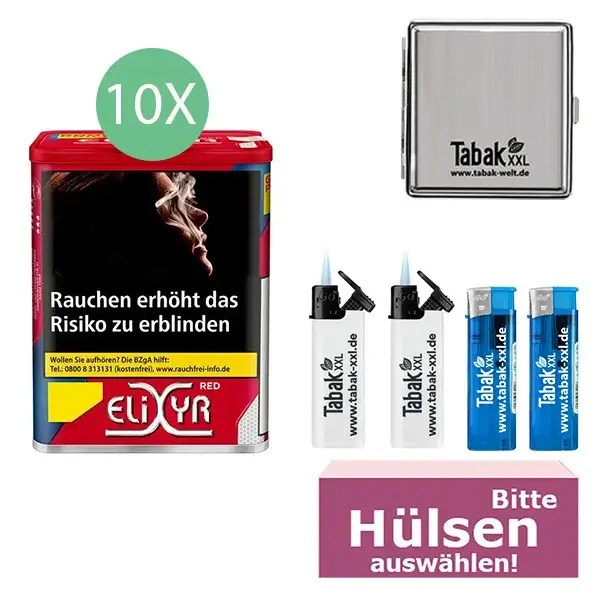 Elixyr Tabak Red 10 x Dose mit wählbaren Hülsen und Metalletui Elixyr Tabak Red 10 x Dose mit wählbaren Hülsen und Metalletui