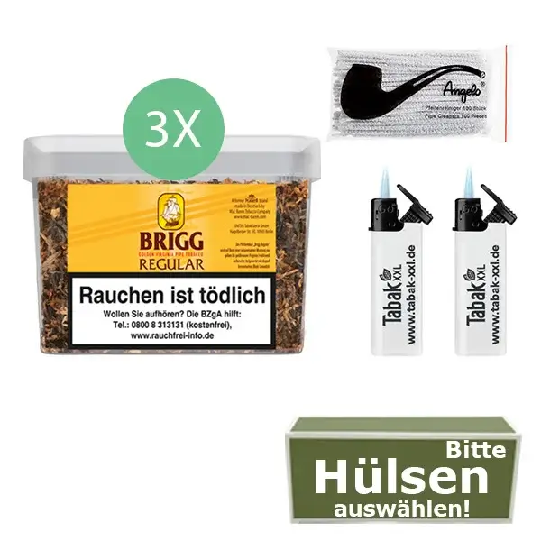 Brigg Tabak Regular 3 x Eimer mit wählbaren Hülsen und Sturmfeuerzeugen Brigg Tabak Regular 3 x Eimer mit wählbaren Hülsen und Sturmfeuerzeugen