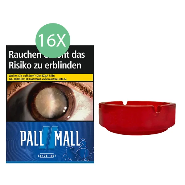 16x Pall Mall Zigaretten Blue Giga + 1x Aschenbecher