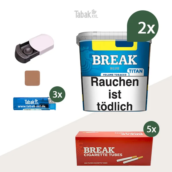 2x Break Volumentabak Blue Titan Box mit 1000 King Hülsen und Taschenaschenbecher 2x Break Volumentabak Blue Titan Box mit 1000 King Hülsen und Taschenaschenbecher