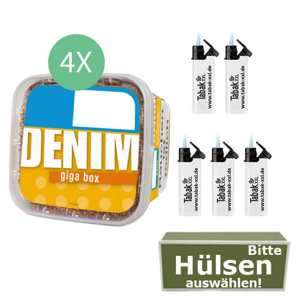 Denim Tabak 4 x Giga Box mit wählbaren Hülsen Denim Tabak 4 x Giga Box mit wählbaren Hülsen