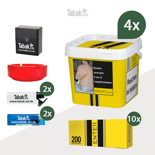 4x Enter Volumentabak Eimer mit 2000 Filterhülsen und Etui