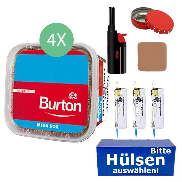 4 x Burton Mega Box mit Hülsen und Stabfeuerzeug