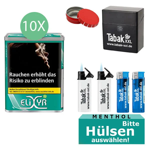 Elixyr Plus Tabak Green 10 x Dose mit wählbaren Hülsen und Etui Elixyr Plus Tabak Green 10 x Dose mit wählbaren Hülsen und Etui