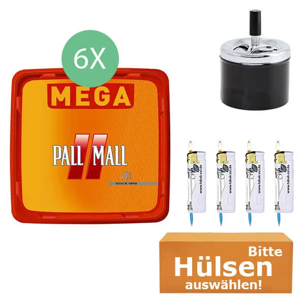 Pall Mall Tabak 6 x Mega Box mit wählbaren Hülsen und Aschenbecher Pall Mall Tabak 6 x Mega Box mit wählbaren Hülsen und Aschenbecher