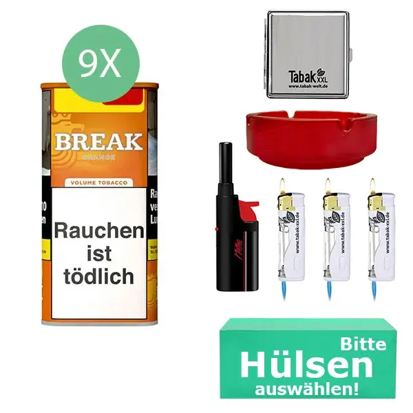 Break Tabak XXL Orange 9 x Dose mit wählbaren Hülsen und Metalletui