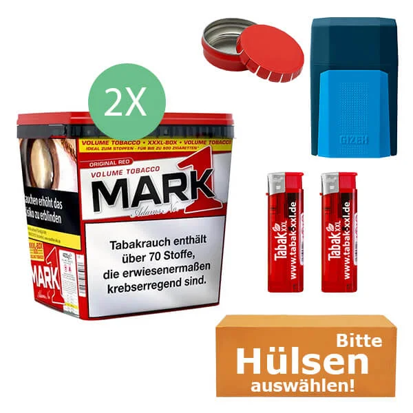 Mark 1 Tabak Red XXXL 2 x 400g Eimer mit Hülsen und Feuerzeug Mark 1 Tabak Red XXXL 2 x 400g Eimer mit Hülsen und Feuerzeug