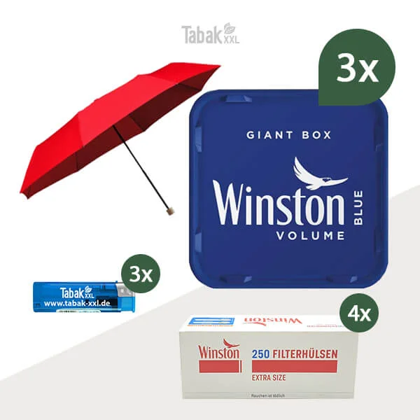 3x Winston Volumentabak Blue Giant Box mit 1000 Extra Size Filterhülsen