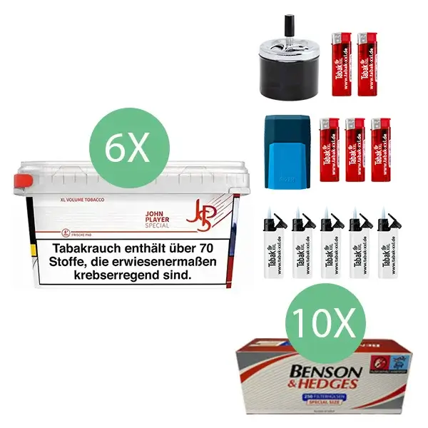 JPS John Player Tabak 6 x Mega Box mit 2500 Special Size Filterhülsen 