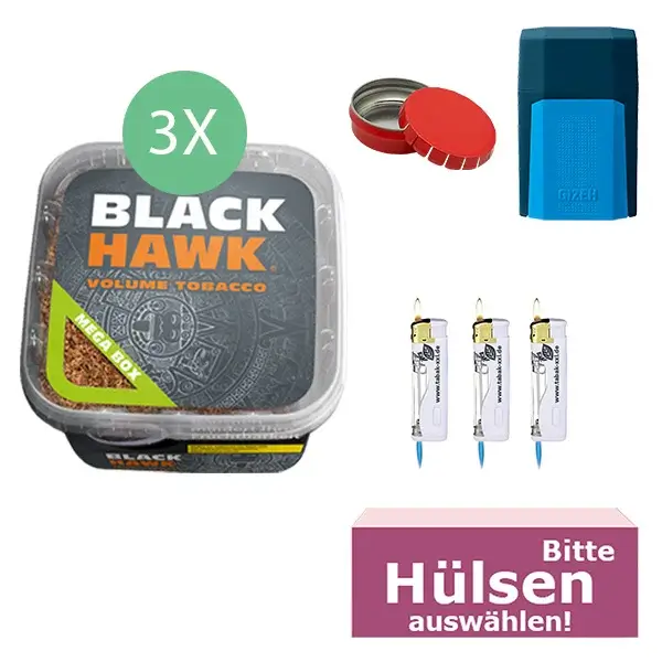 Black Hawk Tabak 3x Eimer mit wählbaren Filterhülsen und Etui Black Hawk Tabak 3x Eimer mit wählbaren Filterhülsen und Etui