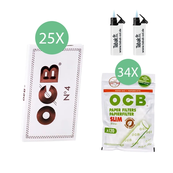 25x-ocb-blaettchen-weiss-no-4-100-blatt-+-34x-ocb-papier-slim-filter-+-2x-sturmfeuerzeuge