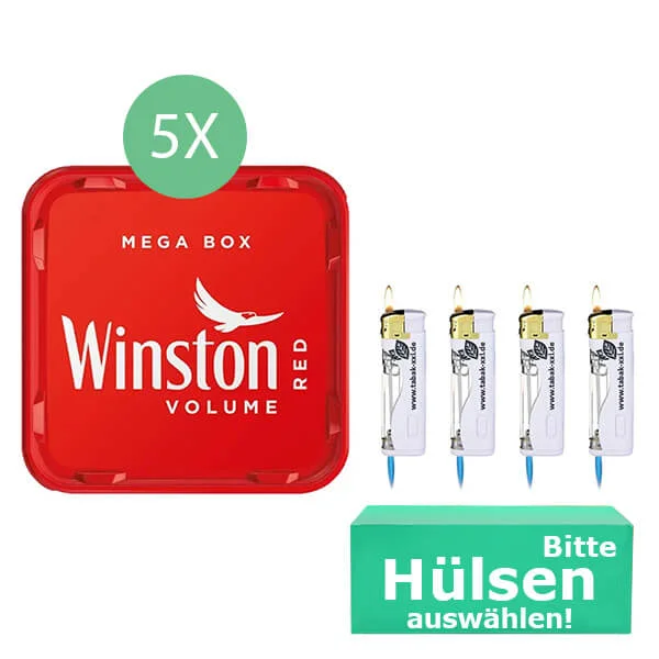 Winston Tabak Red 5 x Mega Box mit wählbaren Filterhülsen