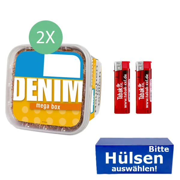 Denim Tabak 2 x Mega Box mit wählbaren Filterhülsen Denim Tabak 2 x Mega Box mit wählbaren Filterhülsen