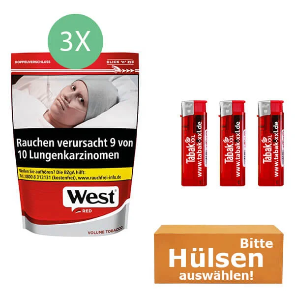 West Tabak Red Beutel mit Hülsen und Feuerzeuge