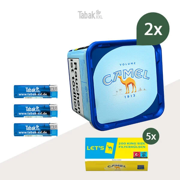 2x Camel Volumentabak Blue Eimer mit 1000 Filterhülsen 2x Camel Volumentabak Blue Eimer mit 1000 Filterhülsen