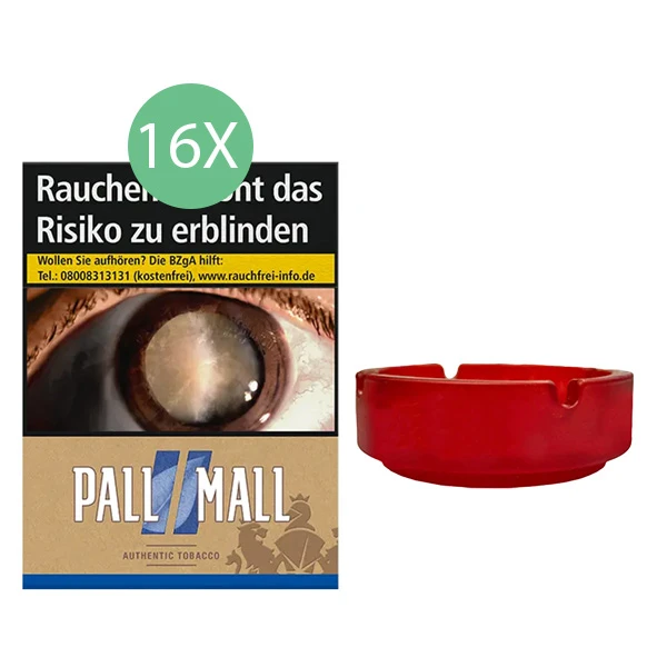 16x Pall Mall Zigaretten Authentic Blue Giga + 1x Aschenbecher