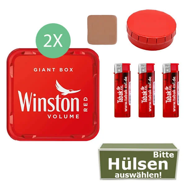 Winston Tabak Red 2 x Giant Box mit wählbaren Hülsen und Aschenbecher