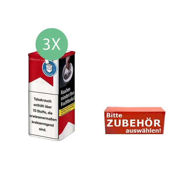 Marlboro Feinschnitttabak Rot XL 3x Dose mit wählbarem Zubehör