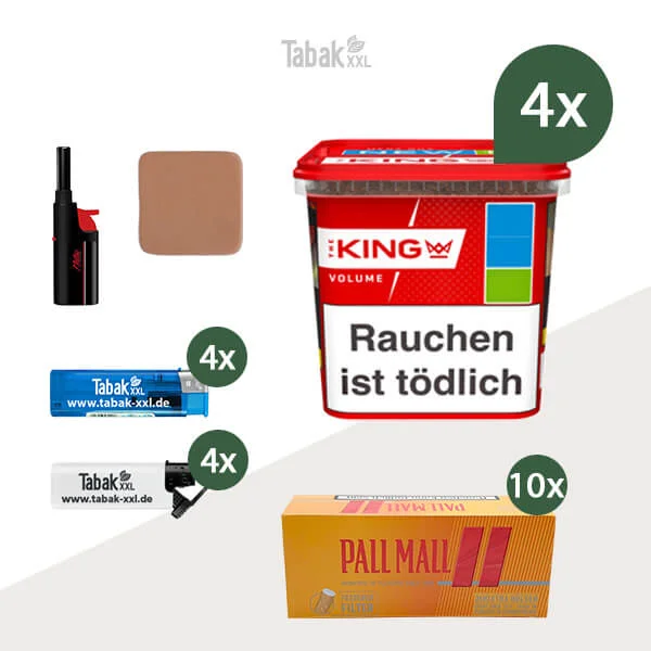 4x King Volumentabak Red Mega-Box mit 2000 Allround Xtra Hülsen