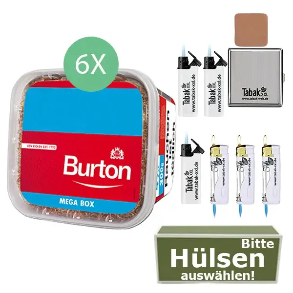 Burton Tabak Red 6 x Mega Box mit wählbaren Hülsen und Etui Burton Tabak Red 6 x Mega Box mit wählbaren Hülsen und Etui