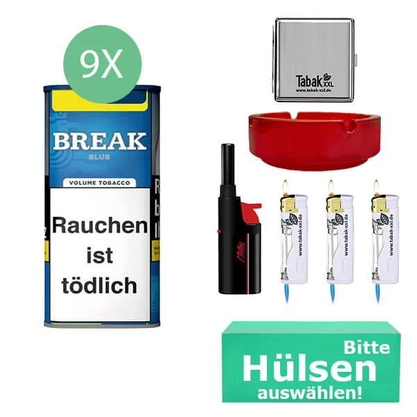 Break Tabak XXL Blue 9 x Dose mit wählbaren Hülsen und Metalletui